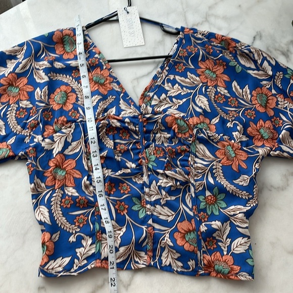 SIENNA SKY Puff Sleeves Boho Floral Printed Top Sz M/L V neck Top - Picture 3 of 13